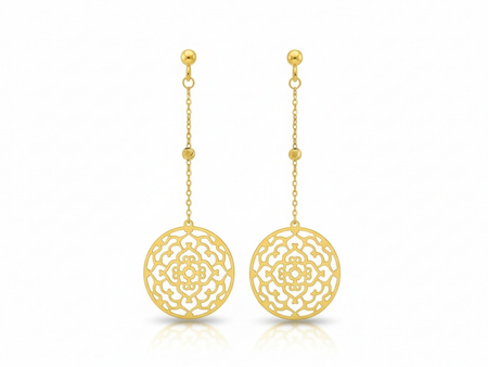 Kolczyki złote wiszące ażurowe koła na łańcuszku