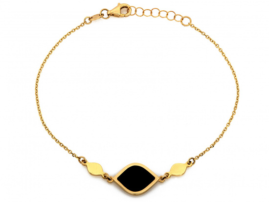 Złota bransoletka łańcuszkowa ozdoba z czarnym kamieniem syntetycznym