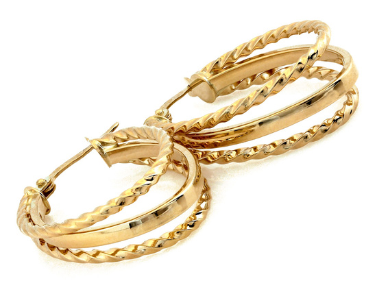 Kolczyki złote owalne koła potrójne błyszczące