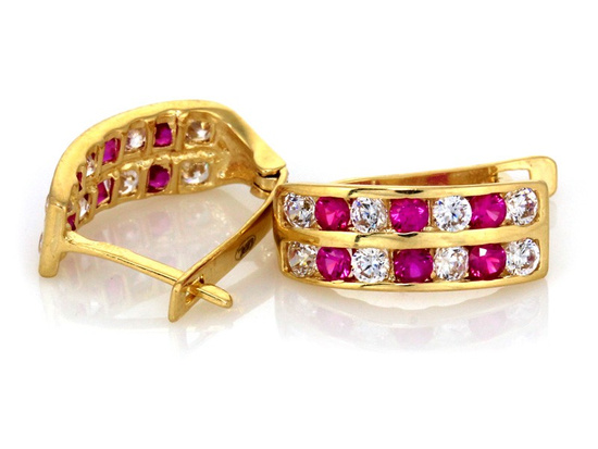 Kolczyki angielskie dla dziewczynki z czerwonymi cyrkoniami