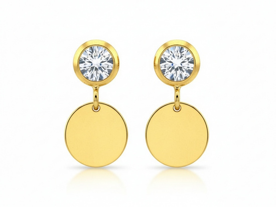 Złote kolczyki na sztyft z cyrkonią i okrągłm elementem