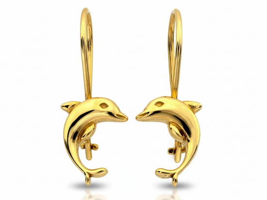Kolczyki złote delfinki na biglu