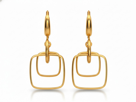 Kolczyki złote wiszące długie z trzech kwadratów