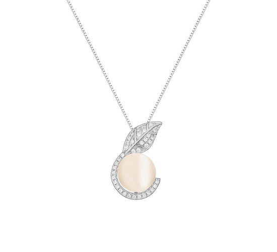 Naszyjnik srebrny 925 z perłą i diamentowymi cyrkoniami