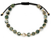 Bransoletka złote  kulki i zielone kamienie na czarnym sznurku