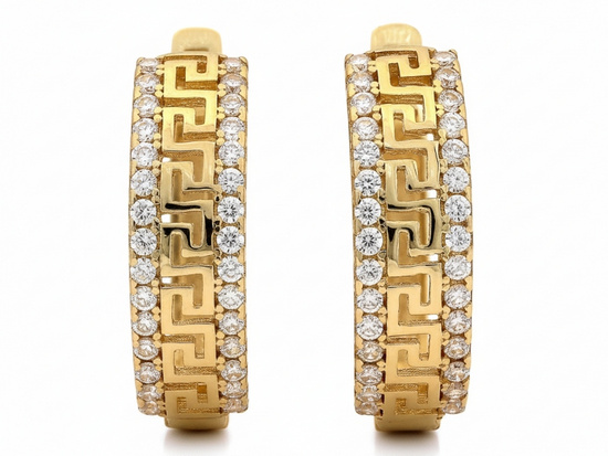 Delikatne złote kolczyki z wzorem greckim z cyrkoniami