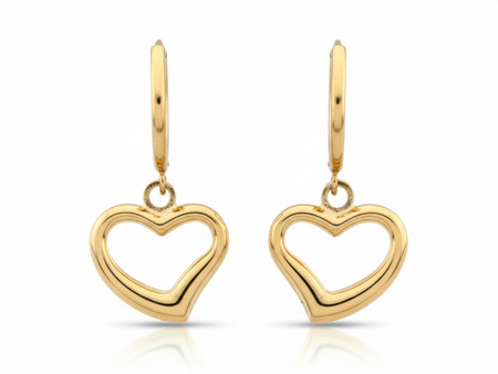 Kolczyki złote malutkie kółeczka z wiszącym sercem