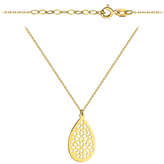 Złoty naszyjnik 585 - łezka z kwiatowym ażurowym wzorem