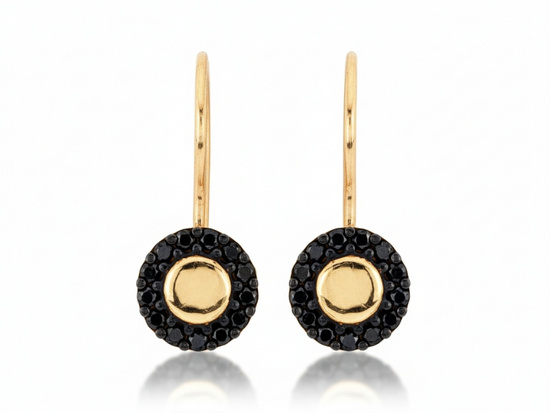 Kolczyki złote na biglu okrągłe z czarnymi cyrkoniami