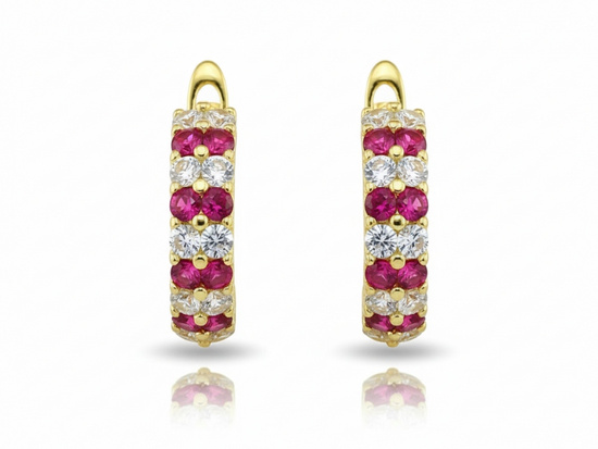 Kolczyki złote dla dziewczynki z czerwonymi cyrkoniami