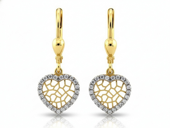 Złote kolczyki serca z cyrkoniami