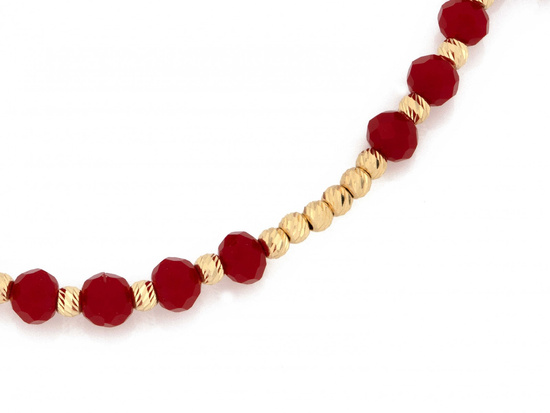 Bransoletka czerwona sznurkowa ze złotymi kulkami