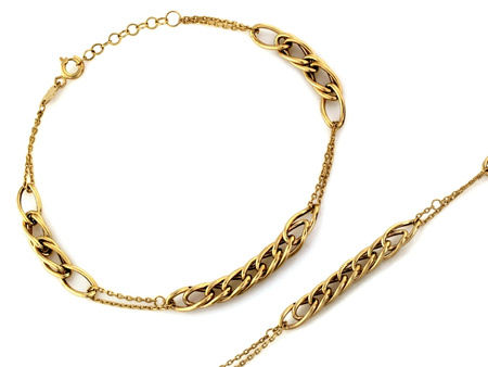Złota bransoletka z łączonych łańcuchów