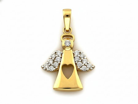 Zawieszka złota anioł aniołek z wyciętym sercem