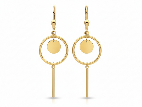 Złote długie kolczyki nowoczesny wzór modne