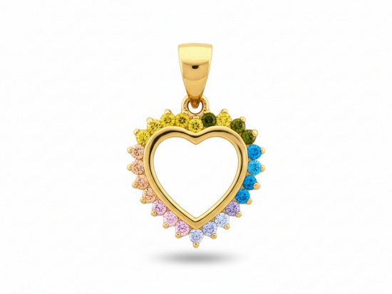 Zawieszka złote serce z kolorowymi cyrkoniami