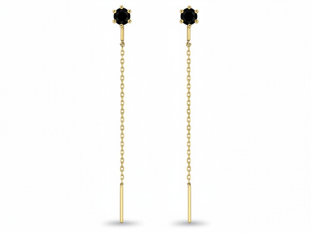 Kolczyki złote przeciągane z czarną cyrkonią