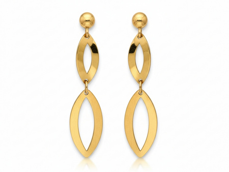 Kolczyki złote wiszące z dwóch ogniw na sztyfcie