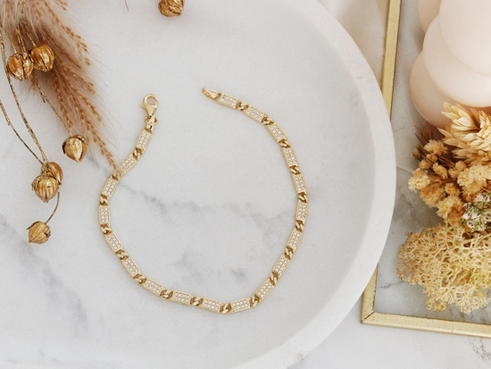 Bransoletka złota prostokątne elementy z cyrkoniami