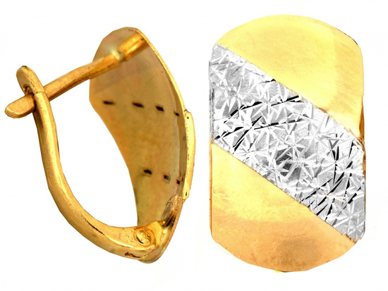 Złote kolczyki angielskie zapięcie dwukolorowe frezowane