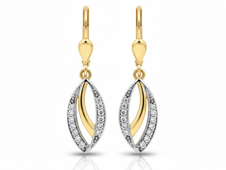 Wiszące kolczyki z żółtego i białego złota z cyrkoniami