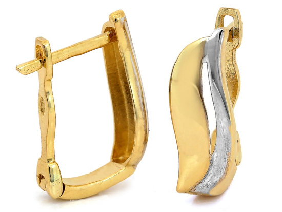 Kolczyki złote angielskie dwukolorowe klasyczne bez kamieni