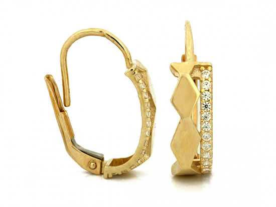 Kolczyki złote angielskie z małymi rombami z cyrkoniami