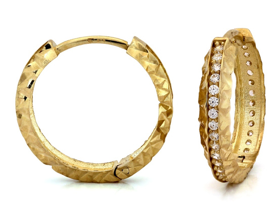 Złote kolczyki małe kołeczka zdobione cyrkoniami 17mm