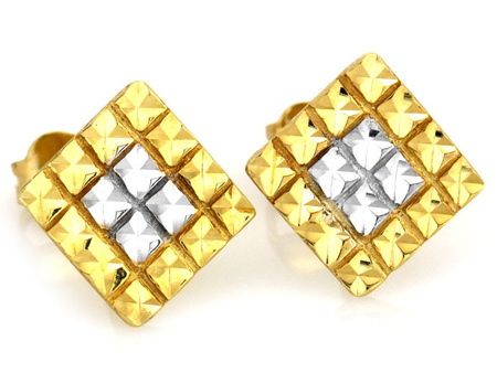 Dwukolorowe złote kolczyki na sztyfcie