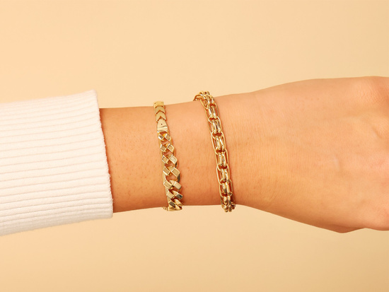 Bransoletka złota gruby splot z przeplatanych ogniw
