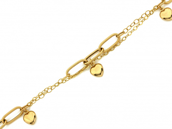 Złota bransoletka z dmuchanymi wiszącymi sercami