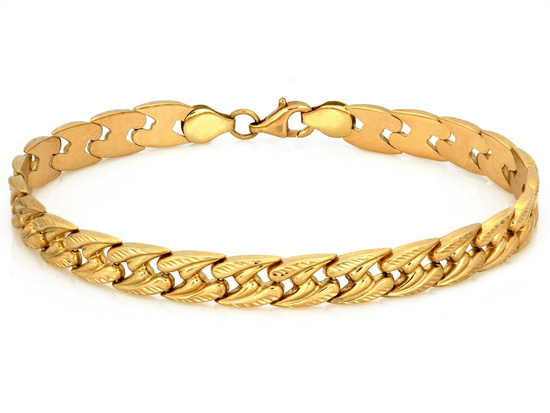 Złota bransoletka szeroka stampato elementowa