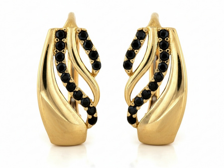 Kolczyki złote angielskie z czarnymi cyrkoniami