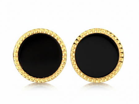 Złote kolczyki okrągłe na sztyfcie z czarnym kamieniem