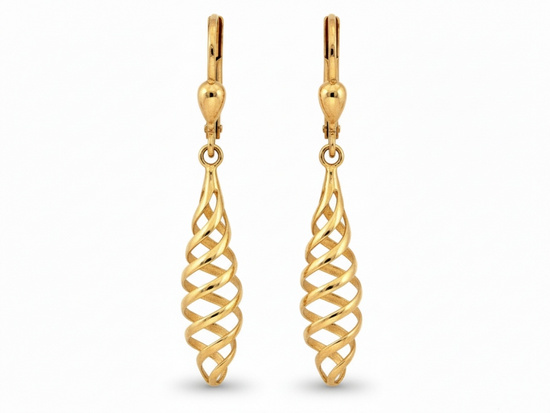 Kolczyki złote wiszące ażurowe długie błyszczące angielskie skręcone