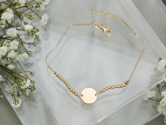 Bransoletka złota z diamentowanymi kulkami łańcuszkowa