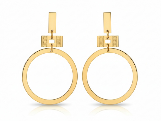Złote kolczyki wiszące z kółkiem na sztyfcie nowoczesne modne 