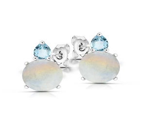 Srebrne kolczyki 925 z naturalnymi kamieniami księżycowymi i topazami 