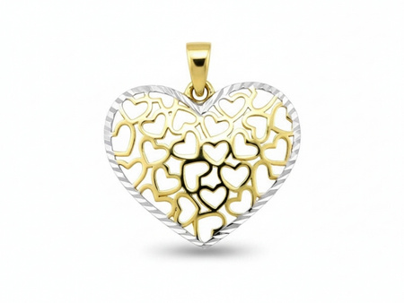 Przepiękne dwukolorowe serce złote ażurowe diamentowane