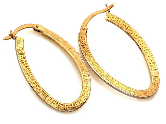 Owalne kolczyki zdobione z wzorem greckim angielskie