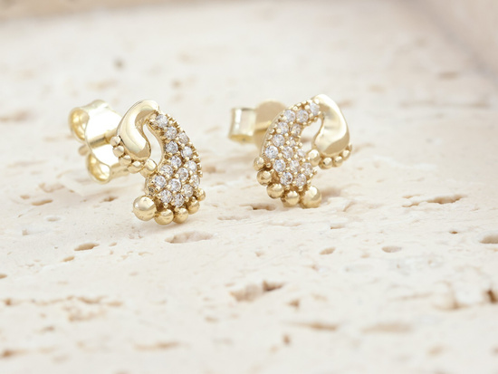 Kolczyki złote stópki z cyrkoniami na sztyfcie dla mamy