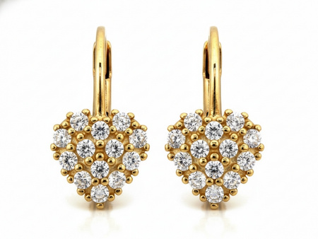 Złote kolczyki serduszka wysadzane cyrkoniami