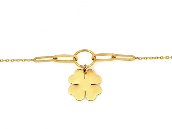 Złota bransoletka z wiszącą koniczynką