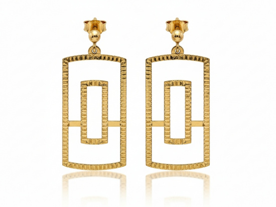 Kolczyki złote modne wiszące prostokąty na sztyfcie