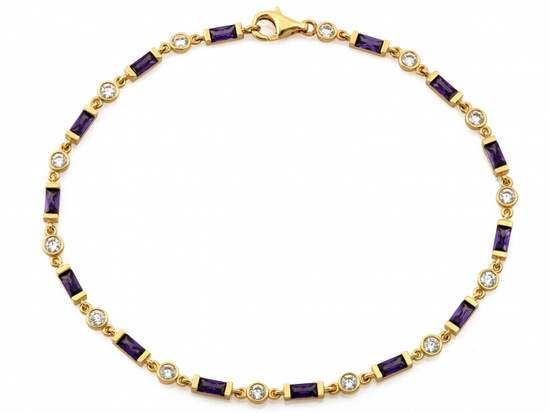 Złota delikatna bransoletka z fioletowymi prostokątnymi kamieniami