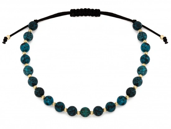 Bransoletka złota złote kulki na sznurku w stylu boho kamienie syntetyczne