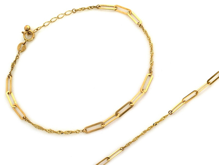 Złota bransoletka delikatna łańcuszkowa z wstawką z dużych ogniw