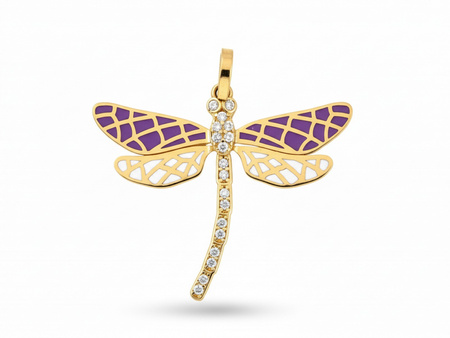 Zawieszka złota ważka z cyrkoniami z emaliowanymi skrzydłami