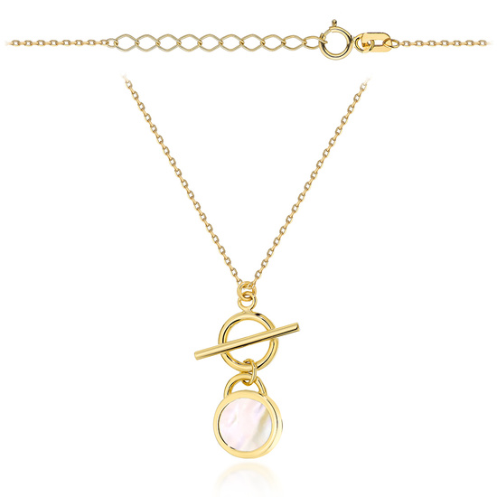 Złoty naszyjnik 585 nowoczesny z masą perłową w złotej oprawie