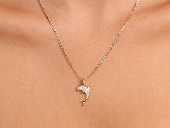 Zawieszka złota delfin delfinek z cyrkoniami